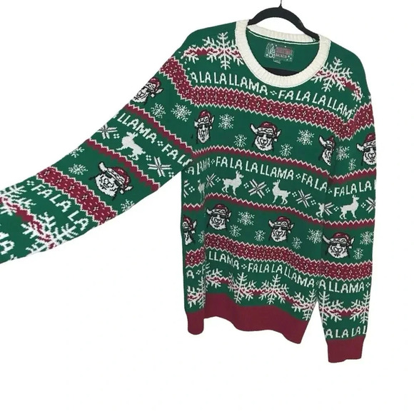 Ugly Christmas Sweater Men’s Red and Green Fa La La La  Llama Sweater Size XL - Picture 5 of 6